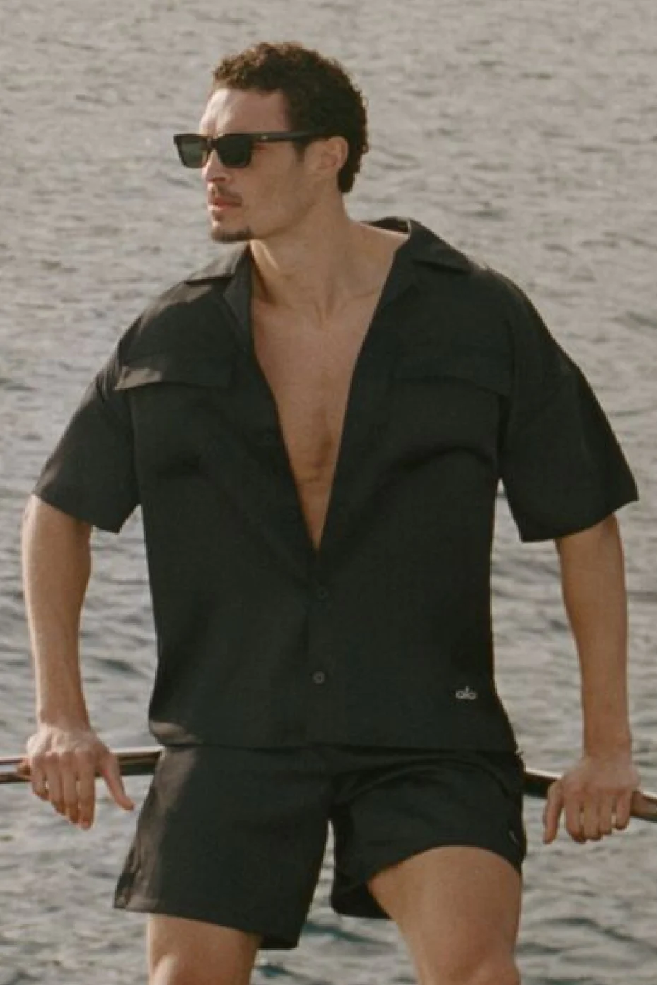 Satin Horizon Short Sleeve Button Up - Black
