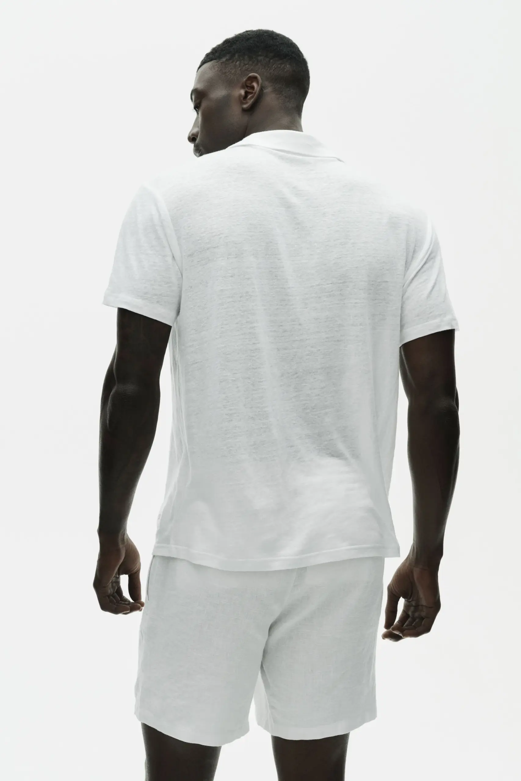 Linen Jersey Coastal Short Sleeve Polo - White - Image 3