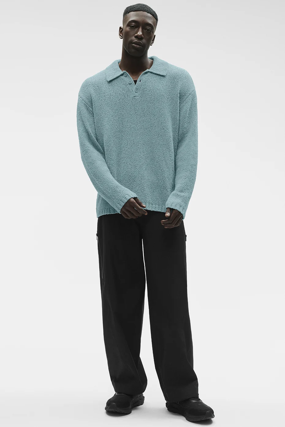 Textured Knit Long Sleeve Polo - Desert Sage - Image 5