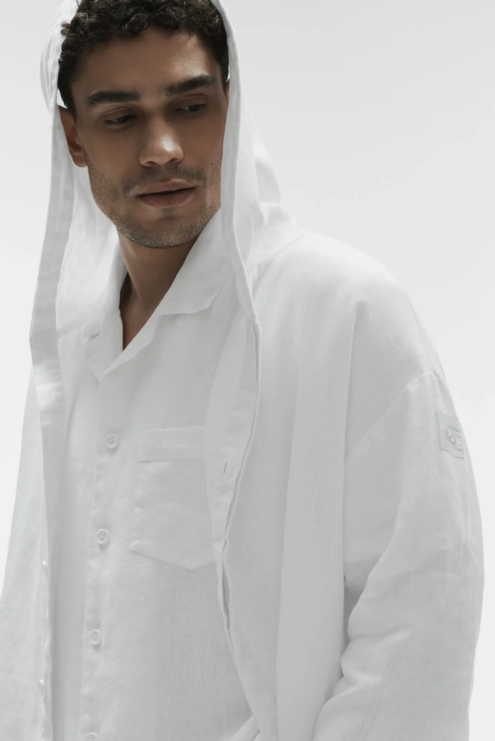 Linen Days Button Up Hoodie - White - Image 3