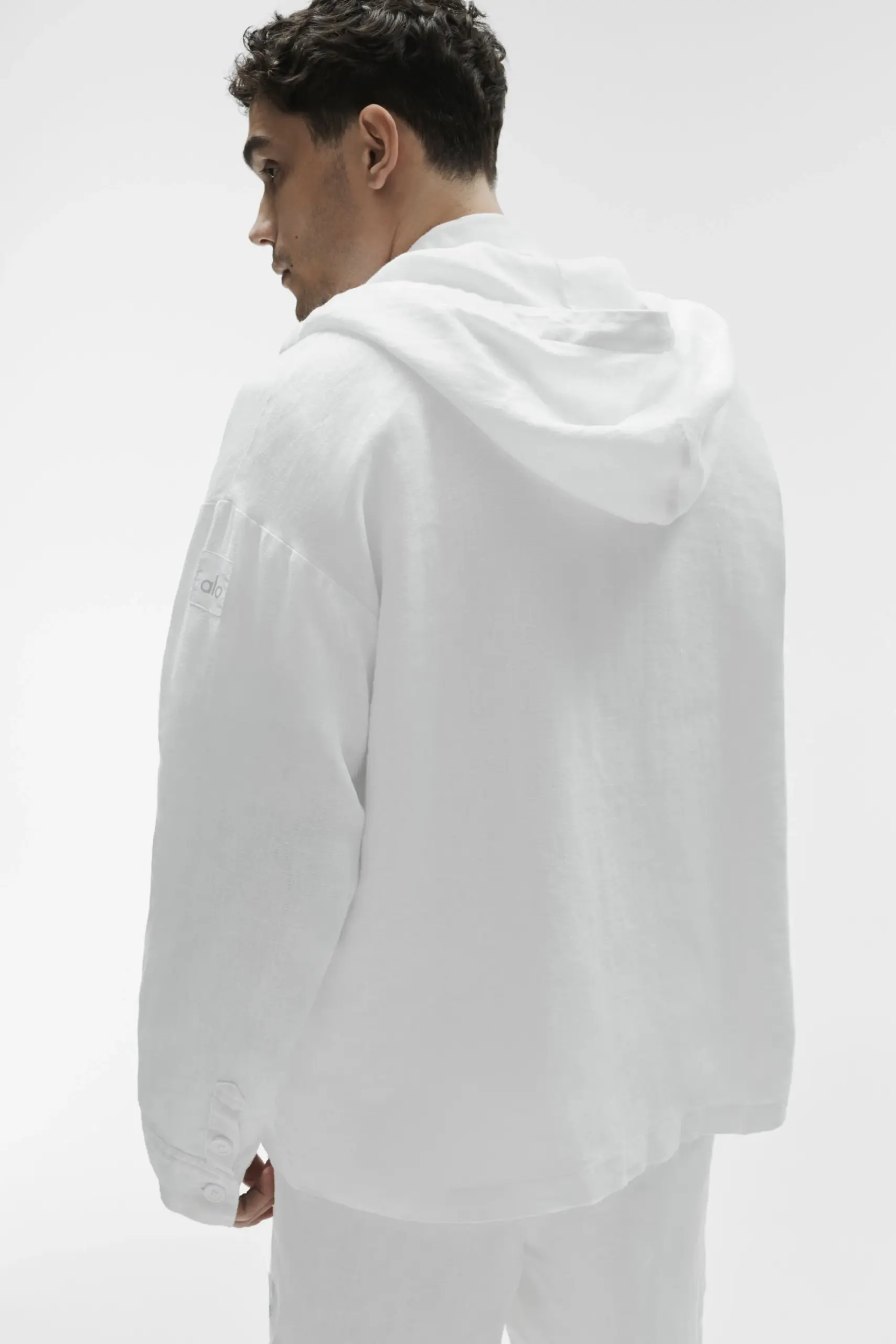 Linen Days Button Up Hoodie - White - Image 4