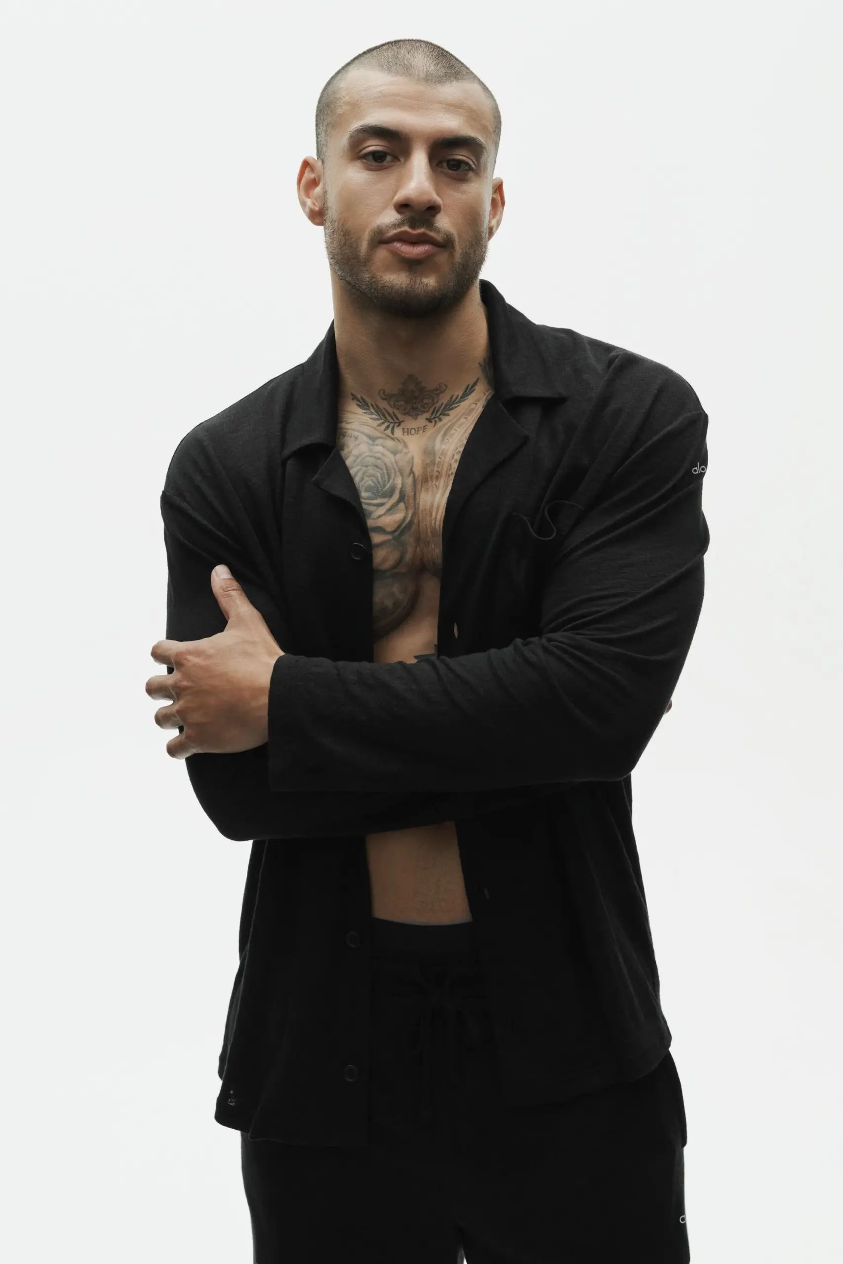 Linen Jersey Coastal Long Sleeve Button Up - Black - Image 3
