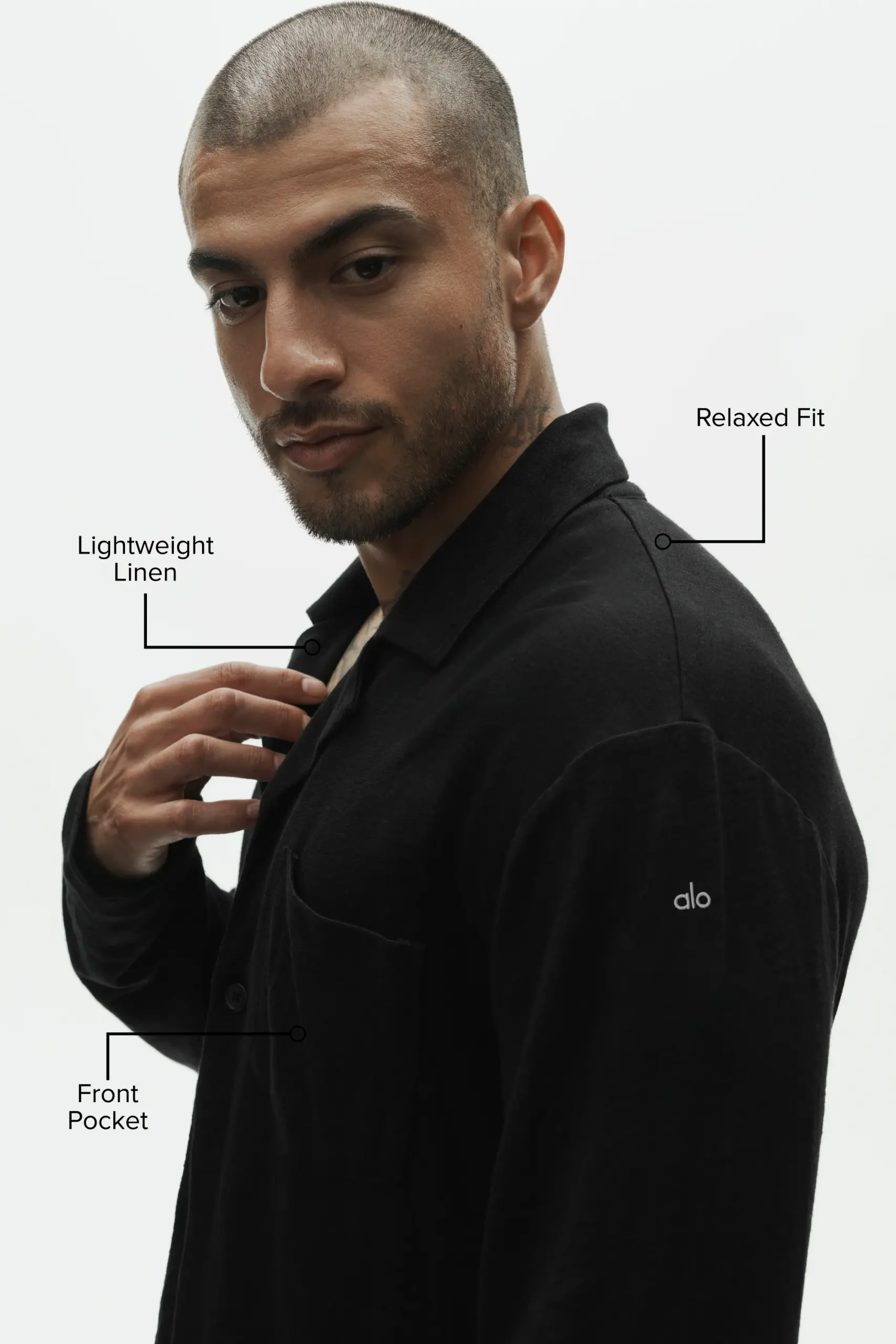 Linen Jersey Coastal Long Sleeve Button Up - Black - Image 2