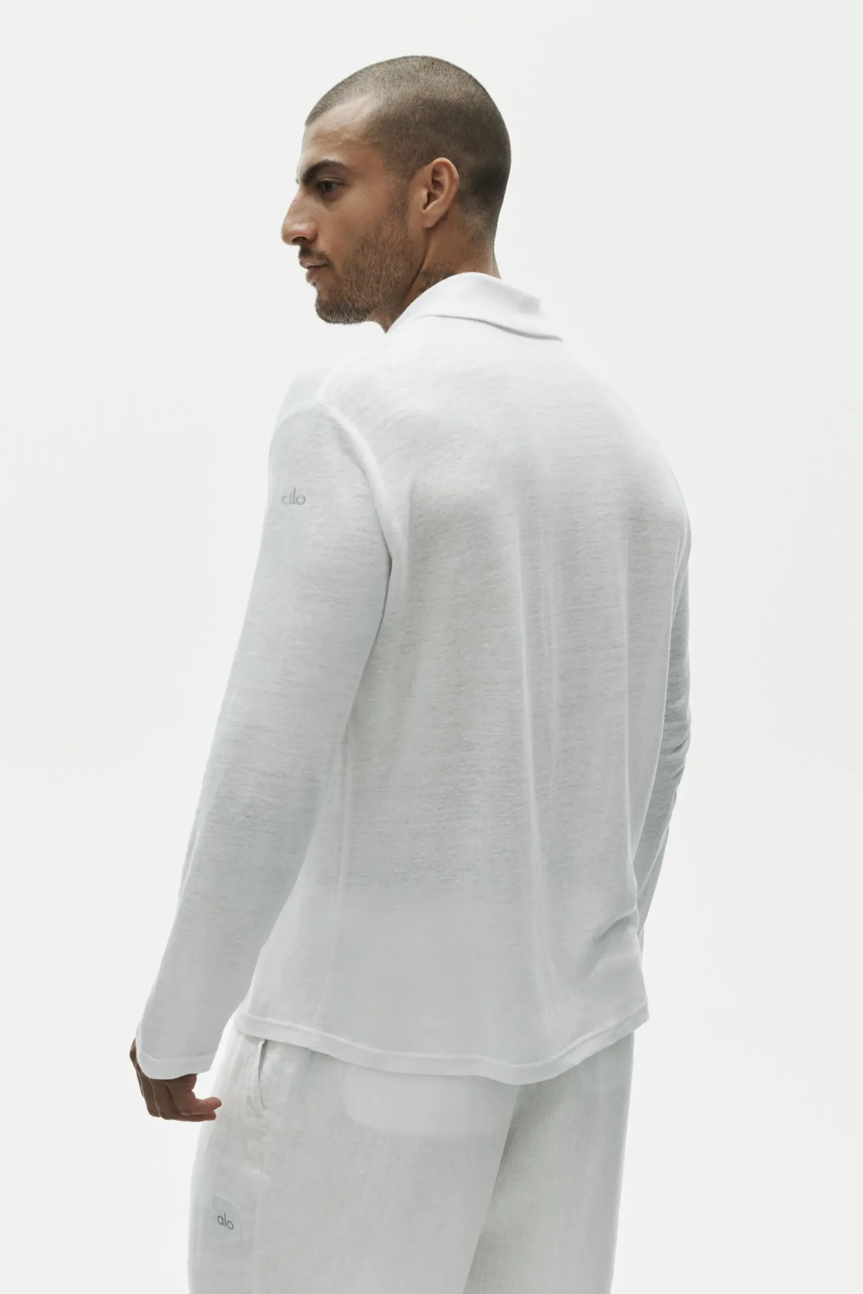 Linen Jersey Coastal Long Sleeve Button Up - White - Image 4