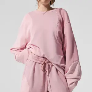 Make Waves Crew Neck Pullover - Sunset Pink Tonal