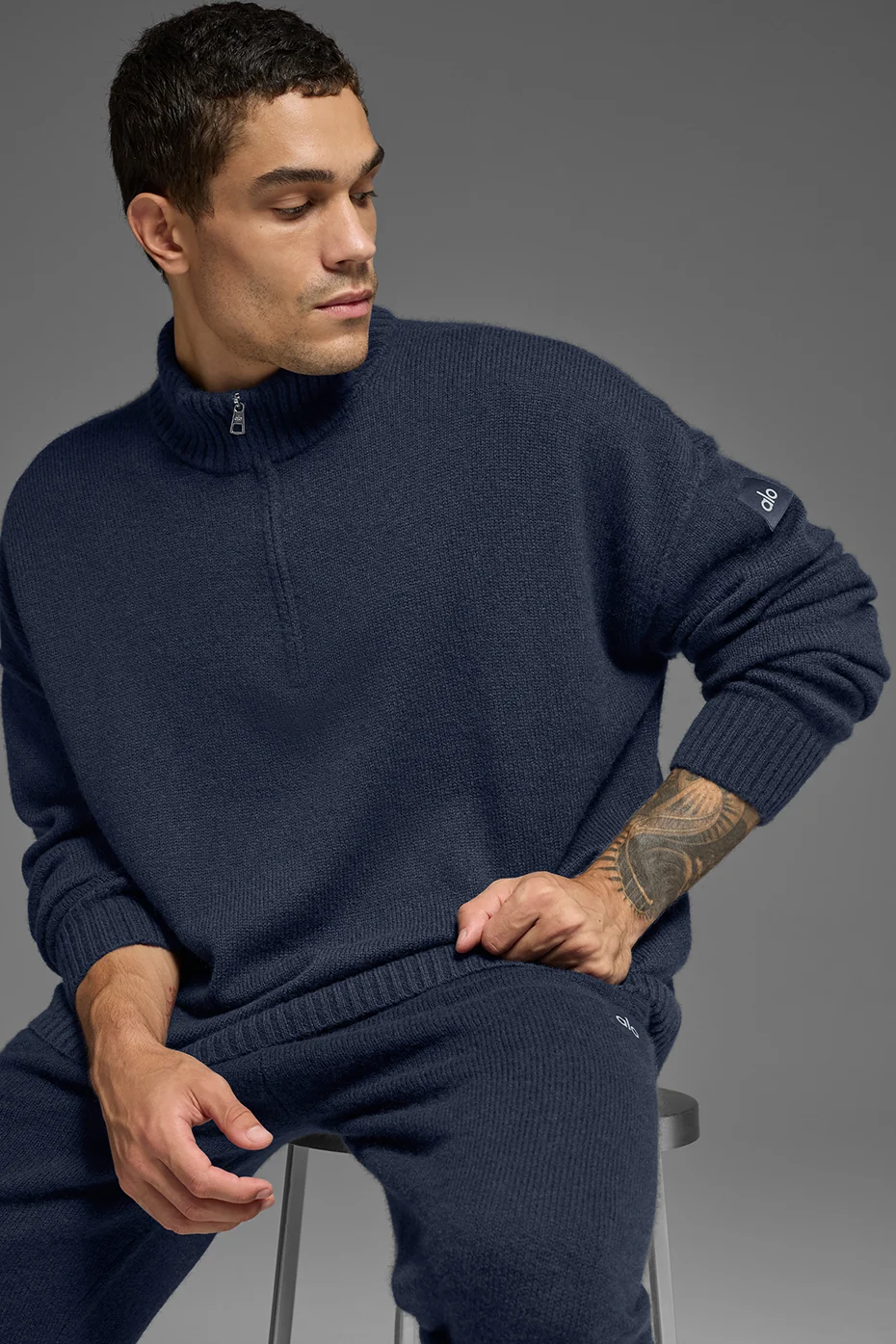 Wool Cashmere New Class 1/4 Zip Pullover - Navy - Image 4