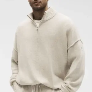 Wool Cashmere New Class 1/4 Zip Pullover - Oatmeal Heather