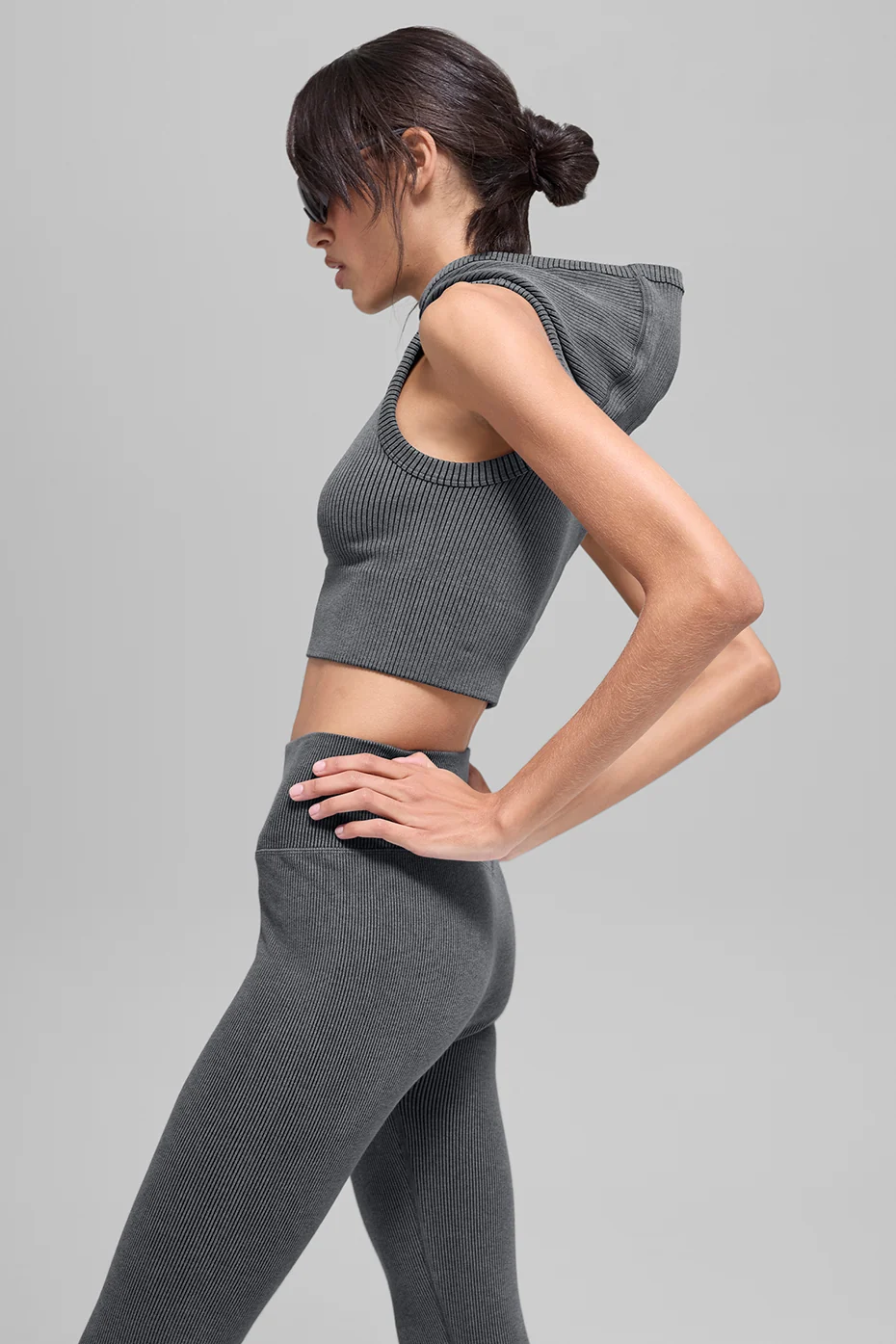 Seamless Two Tone Rib Hooded Vest - Dark Misty Grey Heather - Image 4