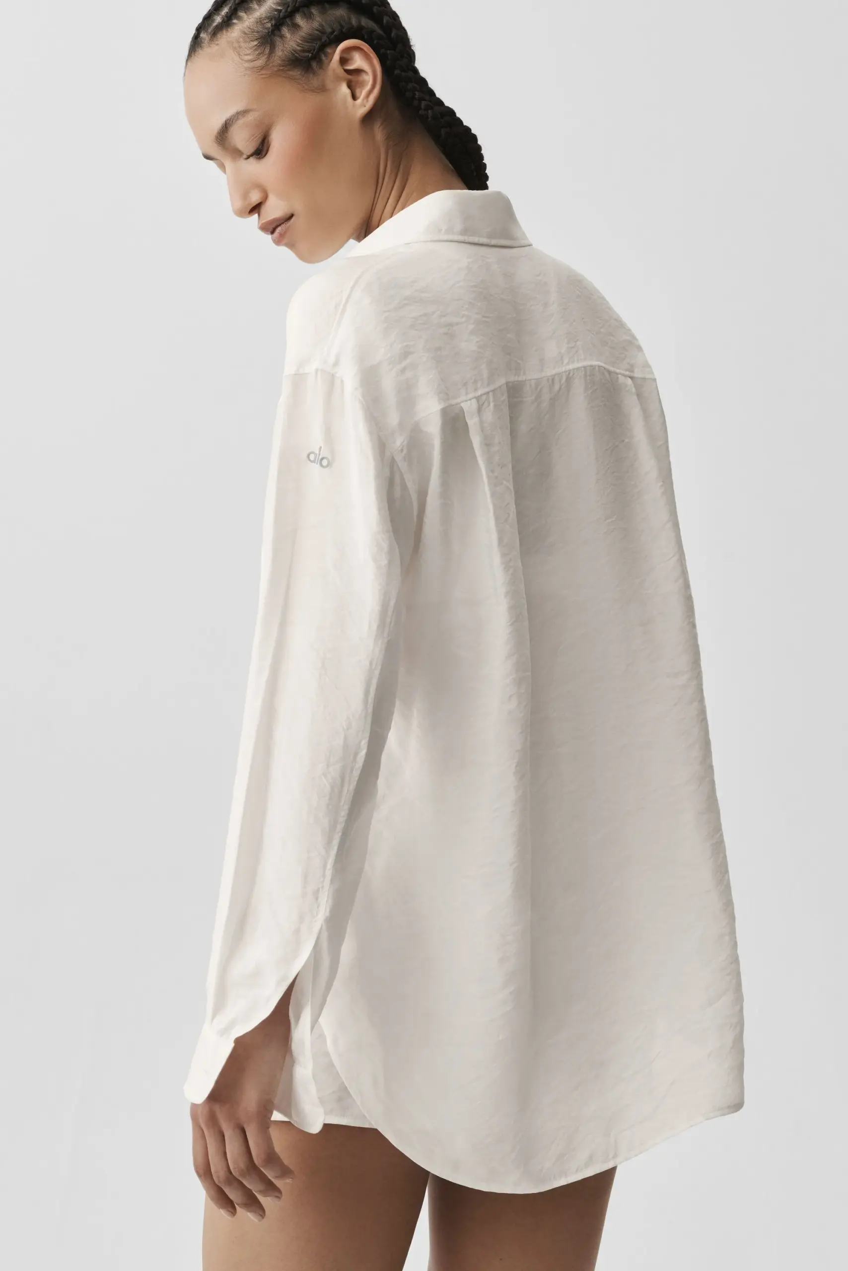 Semi-Sheer Golden Hour Button Down Long Sleeve - Ivory - Image 4