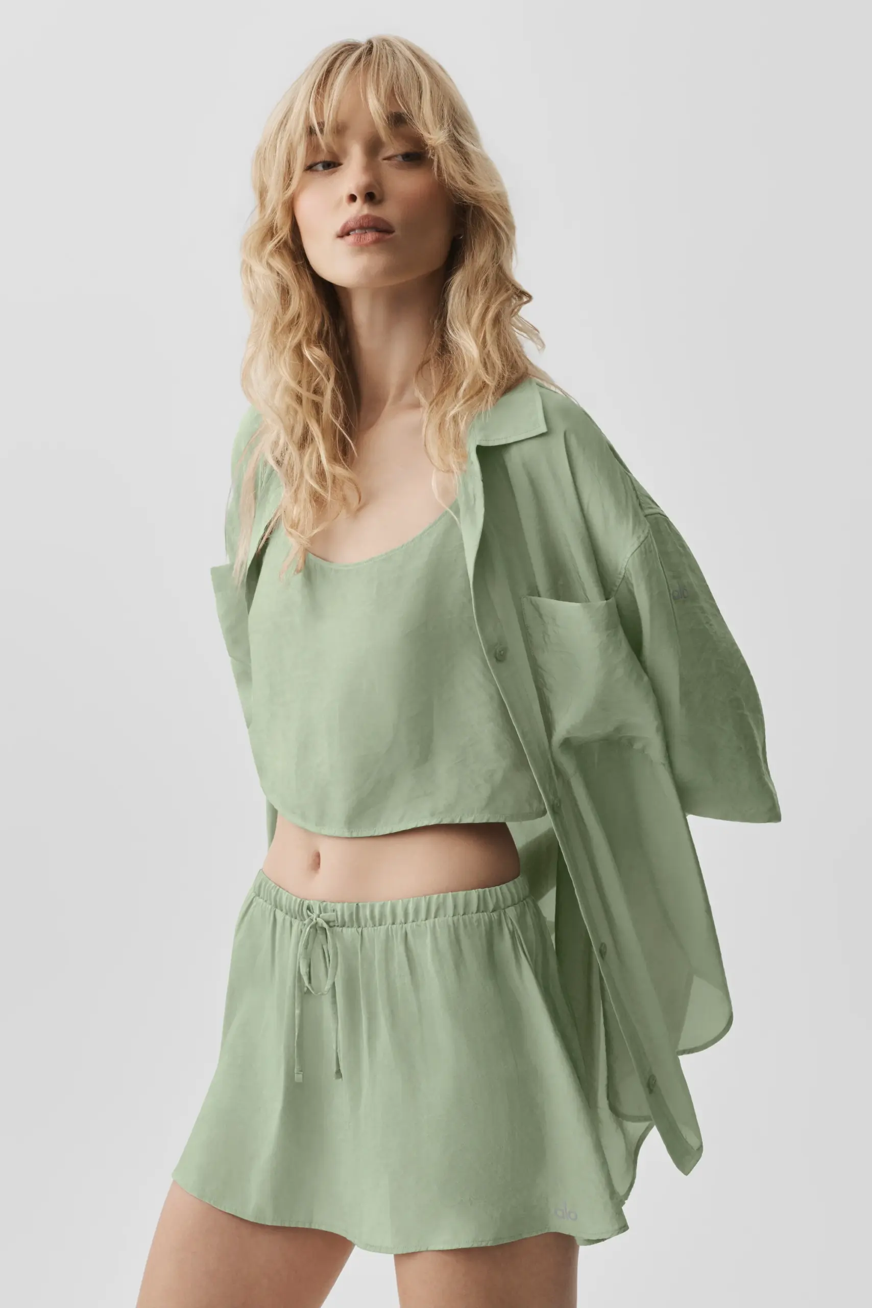 Semi-Sheer Golden Hour Button Down Long Sleeve - Dune Grass - Image 3