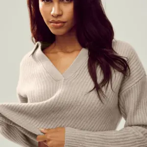 Cashmere Northstar Polo - Oat Heather