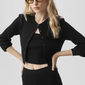 Mini Cable Sweater Cardigan - Black