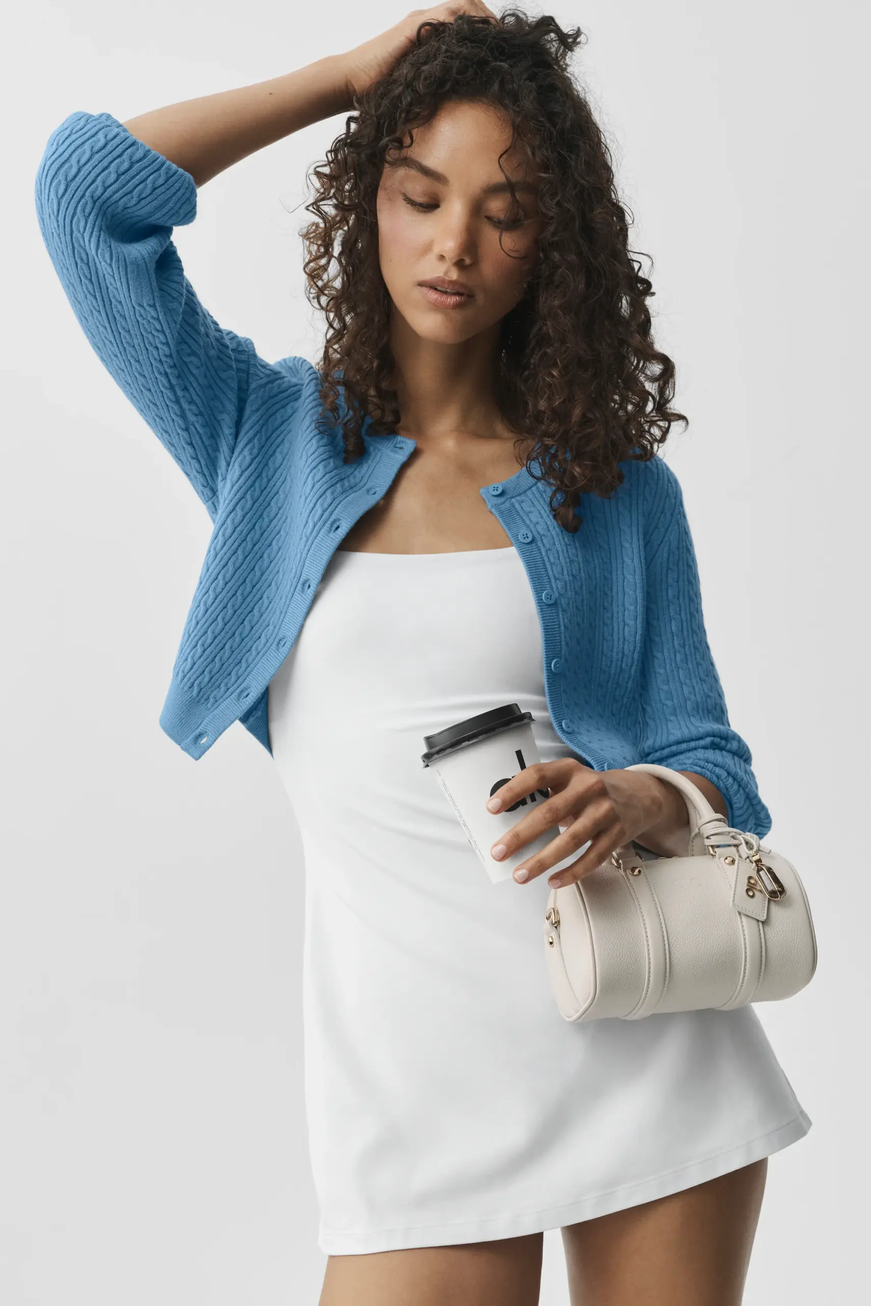 Mini Cable Sweater Cardigan - California Blue - Image 4