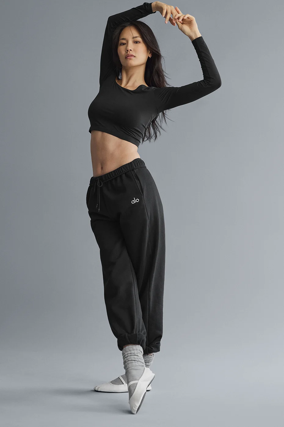 Asymmetric Sheer Glow Long Sleeve - Black - Image 6