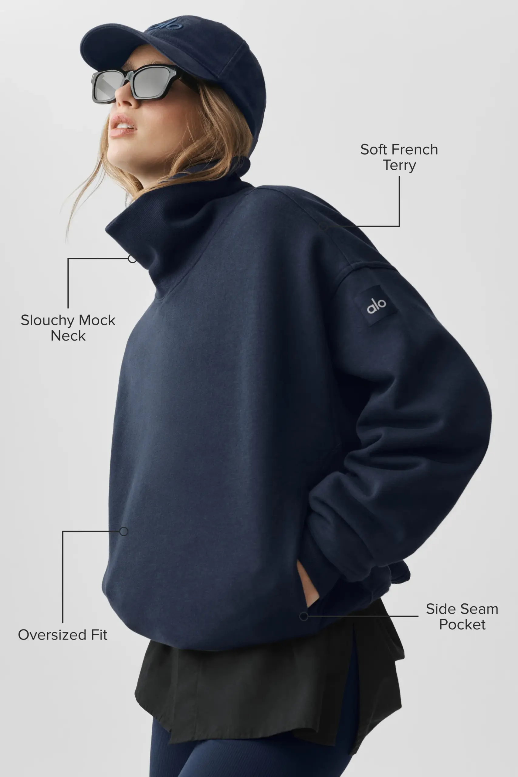 Hazy Mock Neck Pullover - Navy - Image 2