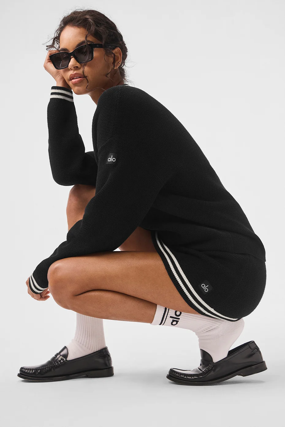 Tennis Club Sweater Knit Cardigan - Black/Ivory - Image 4