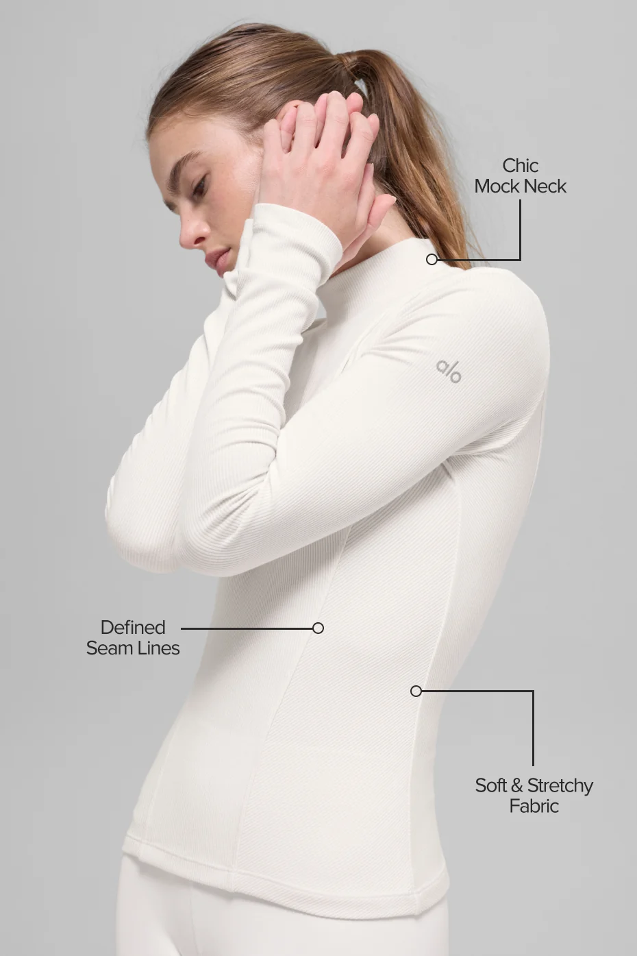 Ribbed Mesmerize Mock Neck Long Sleeve - Ivory - Image 2
