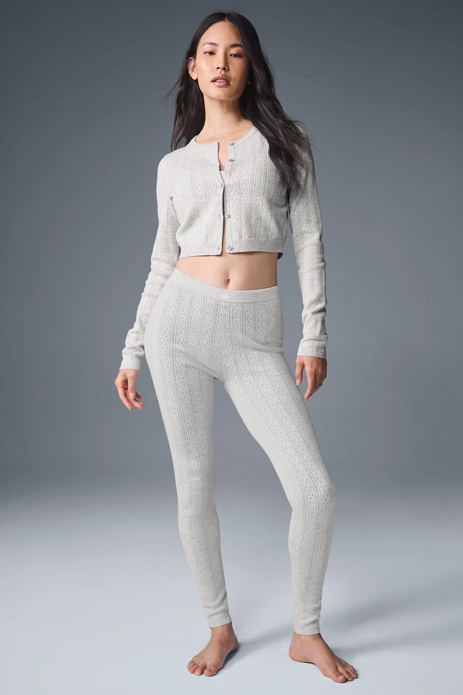 Pointelle Sweater Be Mine Cardigan - Light Grey Heather - Image 4