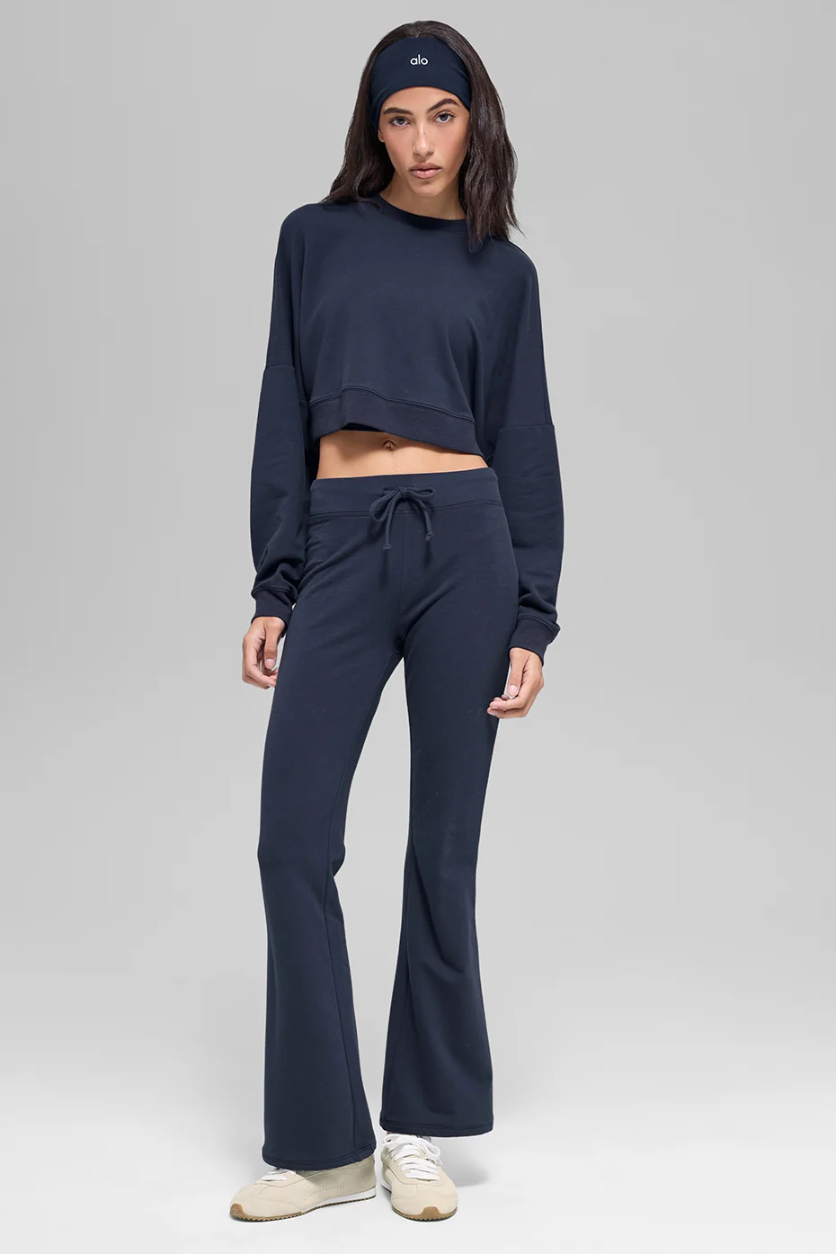 Cropped Sway Crew Neck Pullover - Navy - Image 6