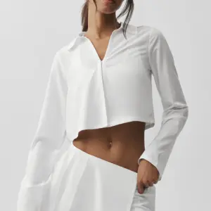 Cropped Unmatched Long Sleeve - White