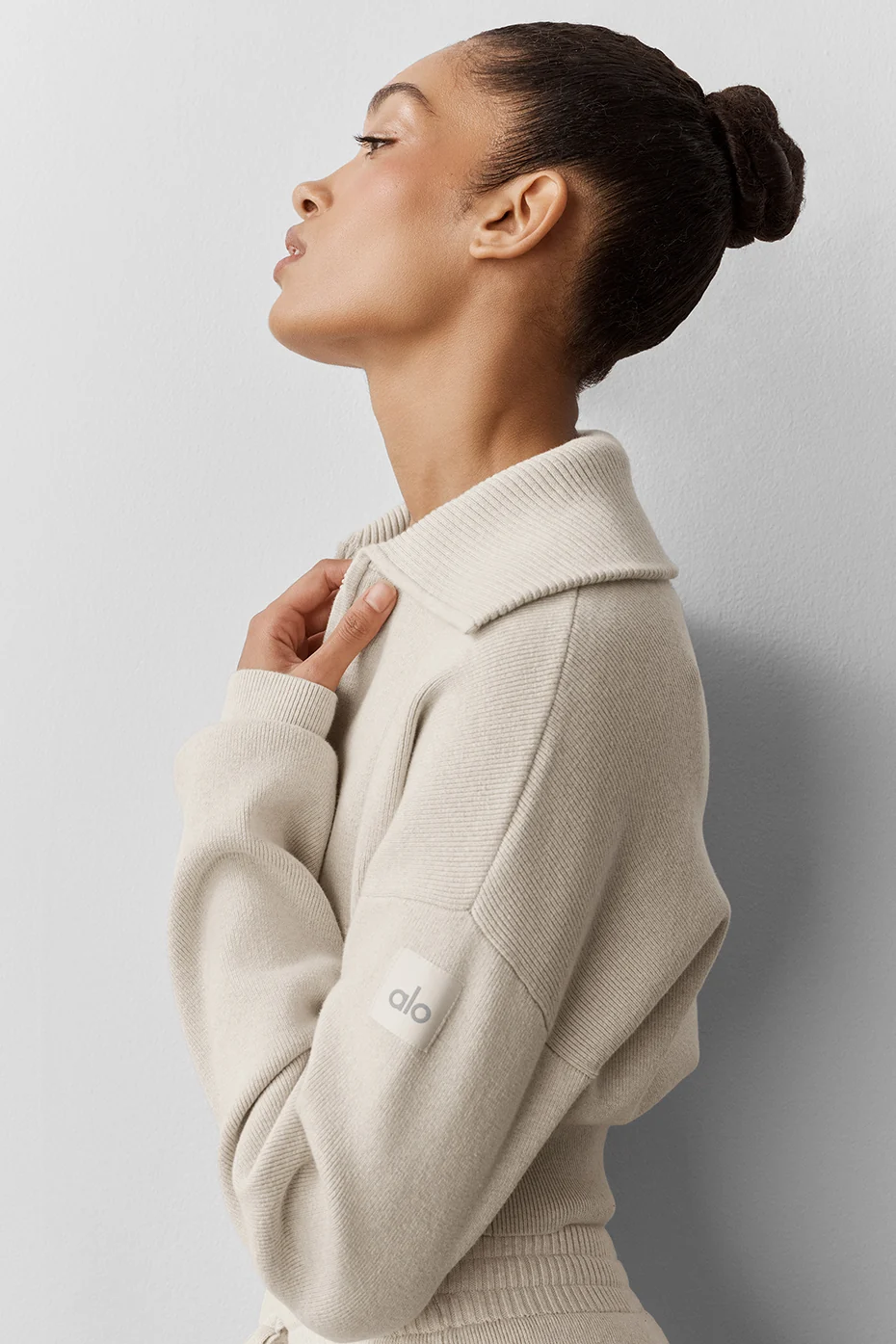 Scholar Knit Cropped Full Zip Jacket - Oatmeal Heather - Image 4
