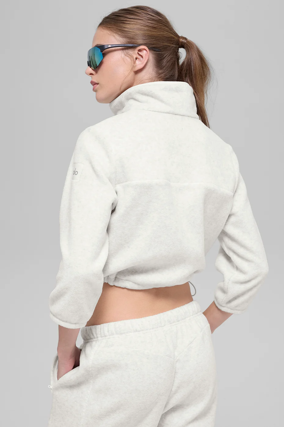 Polar Fleece Retreat Cropped Jacket - White Heather Grey - Image 5