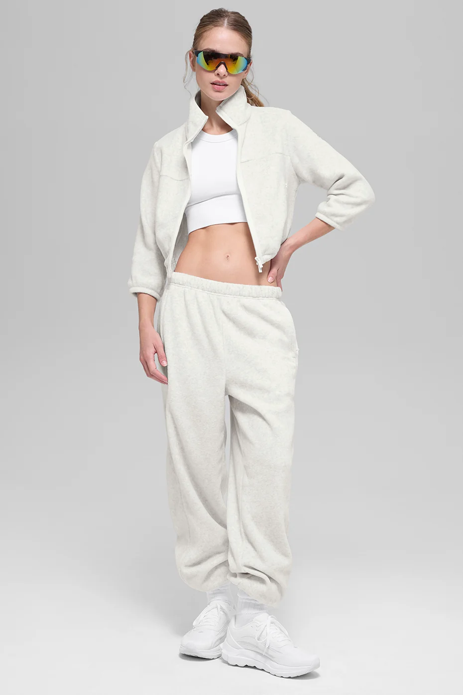 Polar Fleece Retreat Cropped Jacket - White Heather Grey - Image 3