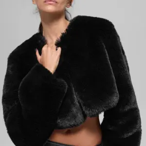 Faux Fur Chic Cropped Jacket - Black