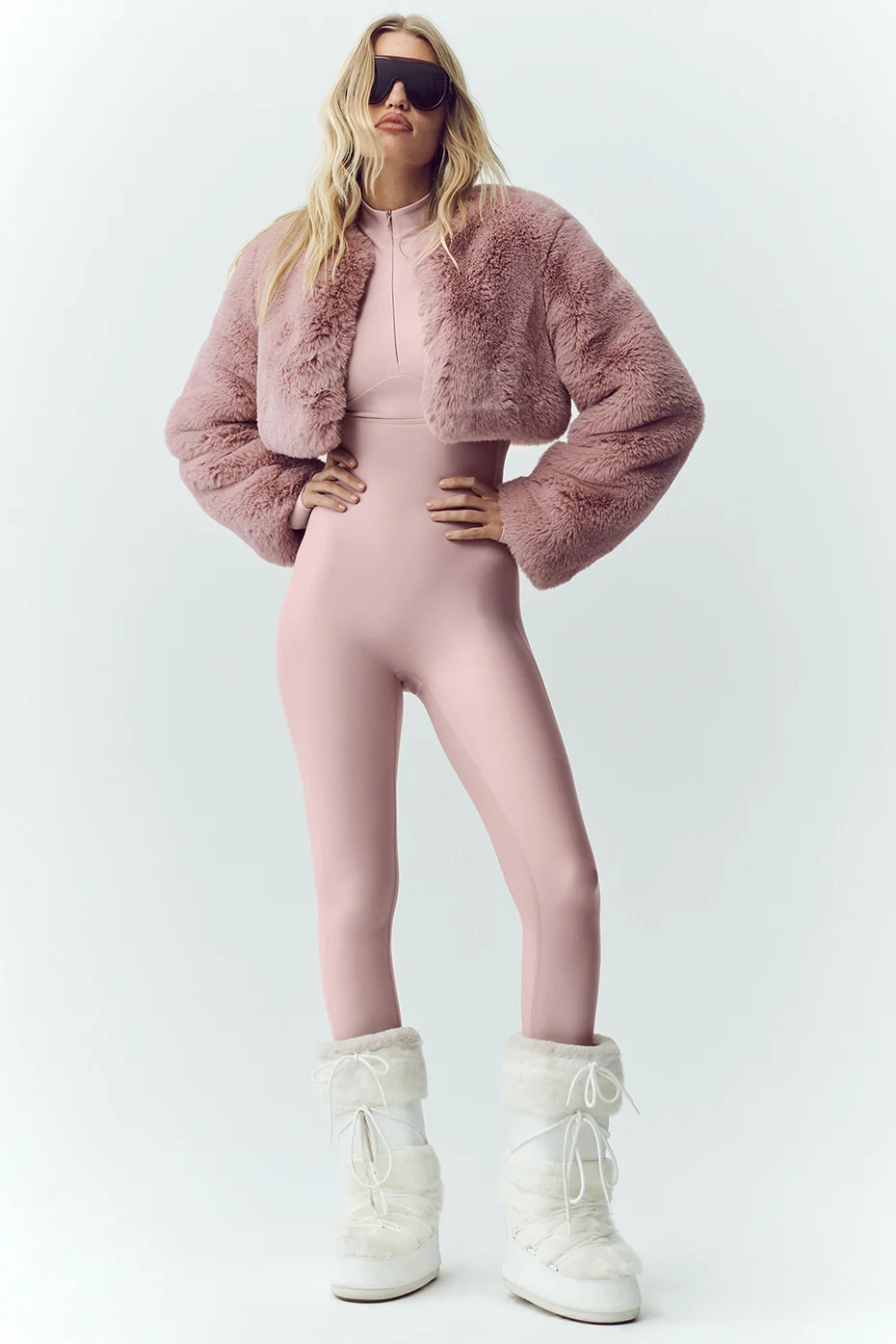 Faux Fur Chic Cropped Jacket - Pink Champagne - Image 6