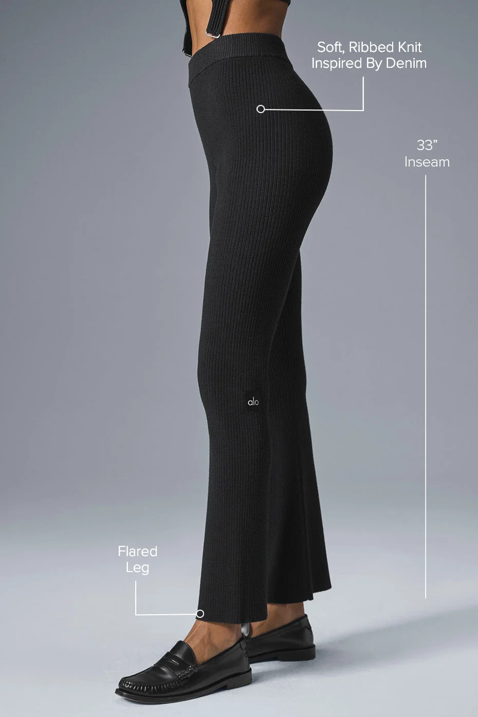 Denim Knit High-Waist Flare Pant - Black/Anthracite - Image 2