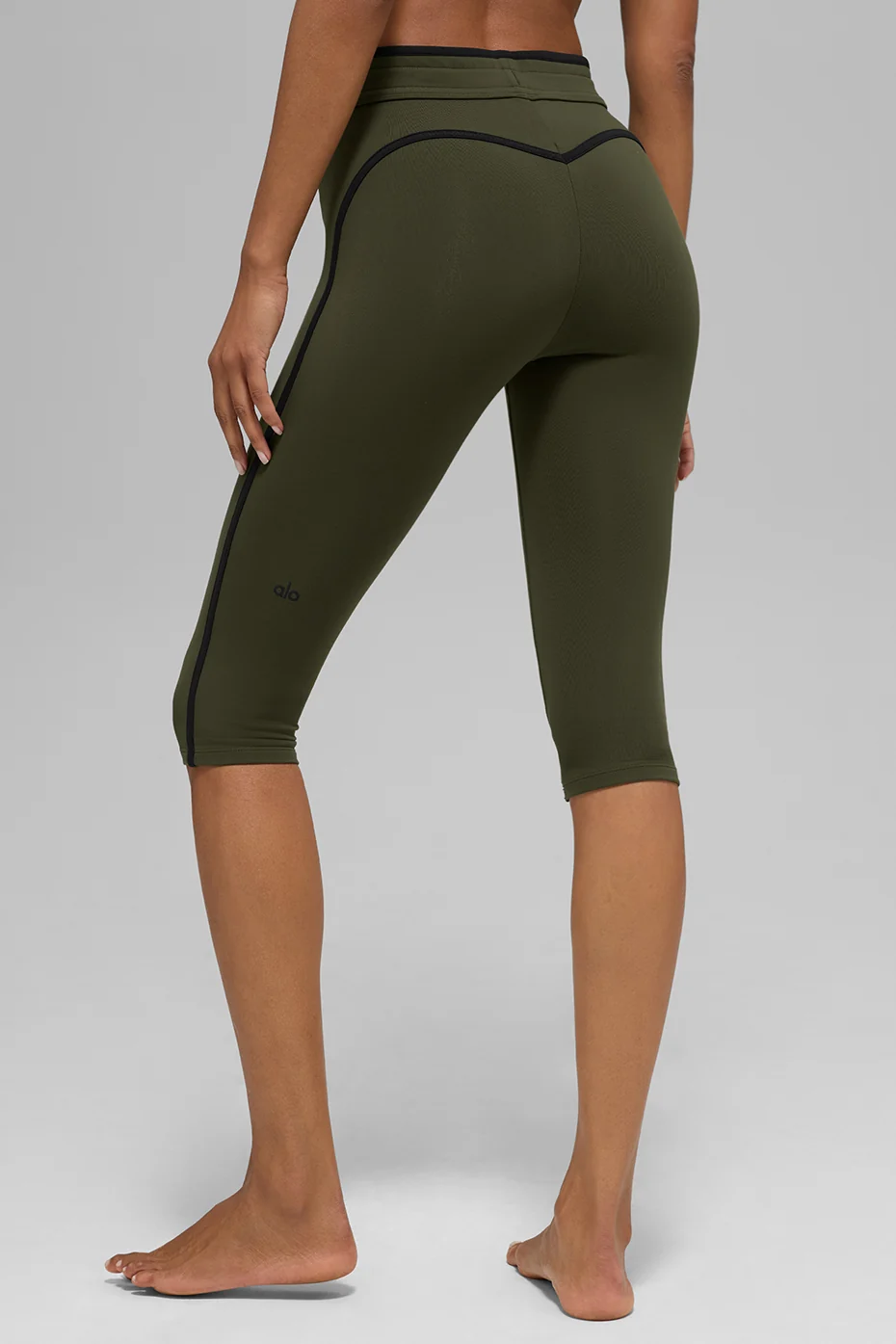 Airbrush High-Waist Race Pace Capri - Green Olive/Black - Image 3