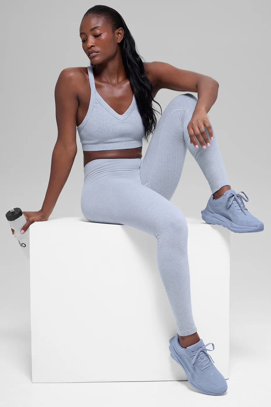 Seamless High-Waist Two Tone Rib Legging - Winter Frost Heather - Image 5