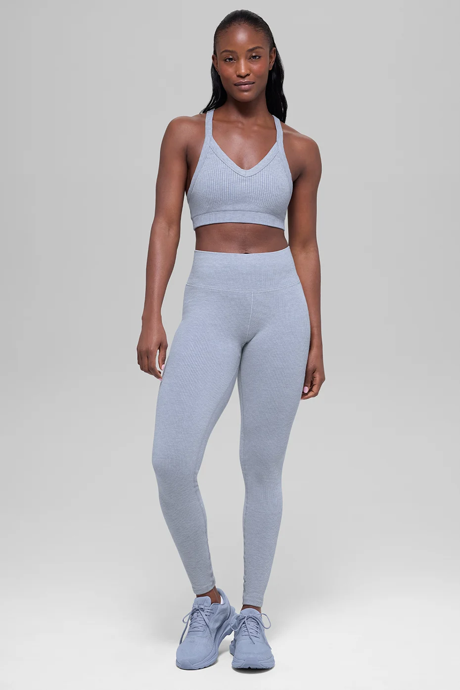Seamless High-Waist Two Tone Rib Legging - Winter Frost Heather - Image 6