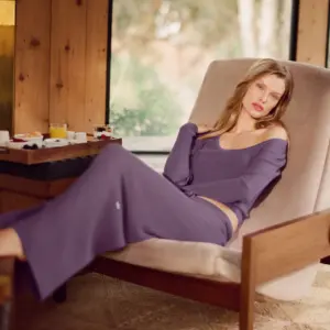 Sweater Knit Mid-Rise Unwind Wide Leg Pant - Plum Kiss