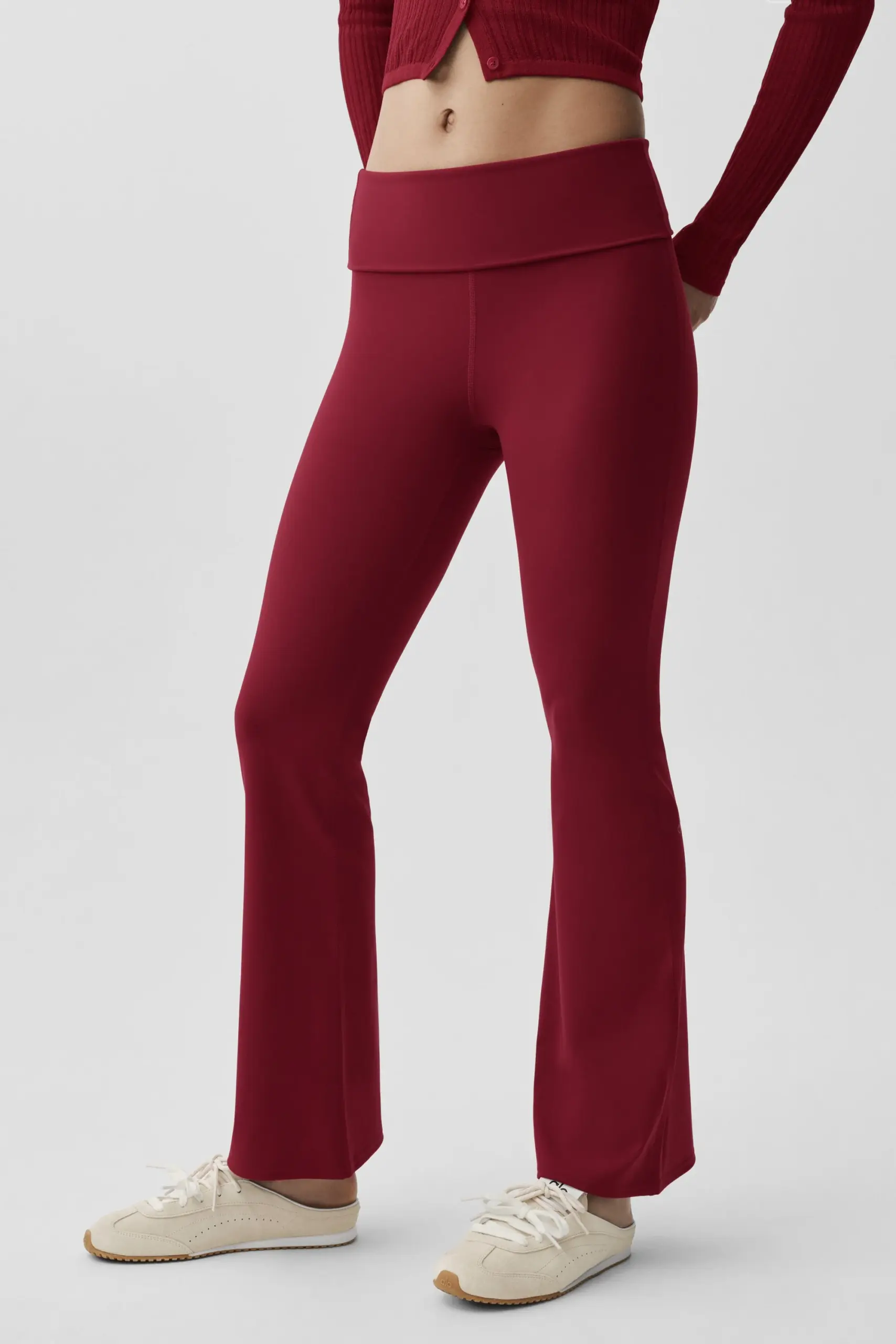 ALO Softsculpt Foldover Flare Legging (Short) - Summer Romance Red - Image 3