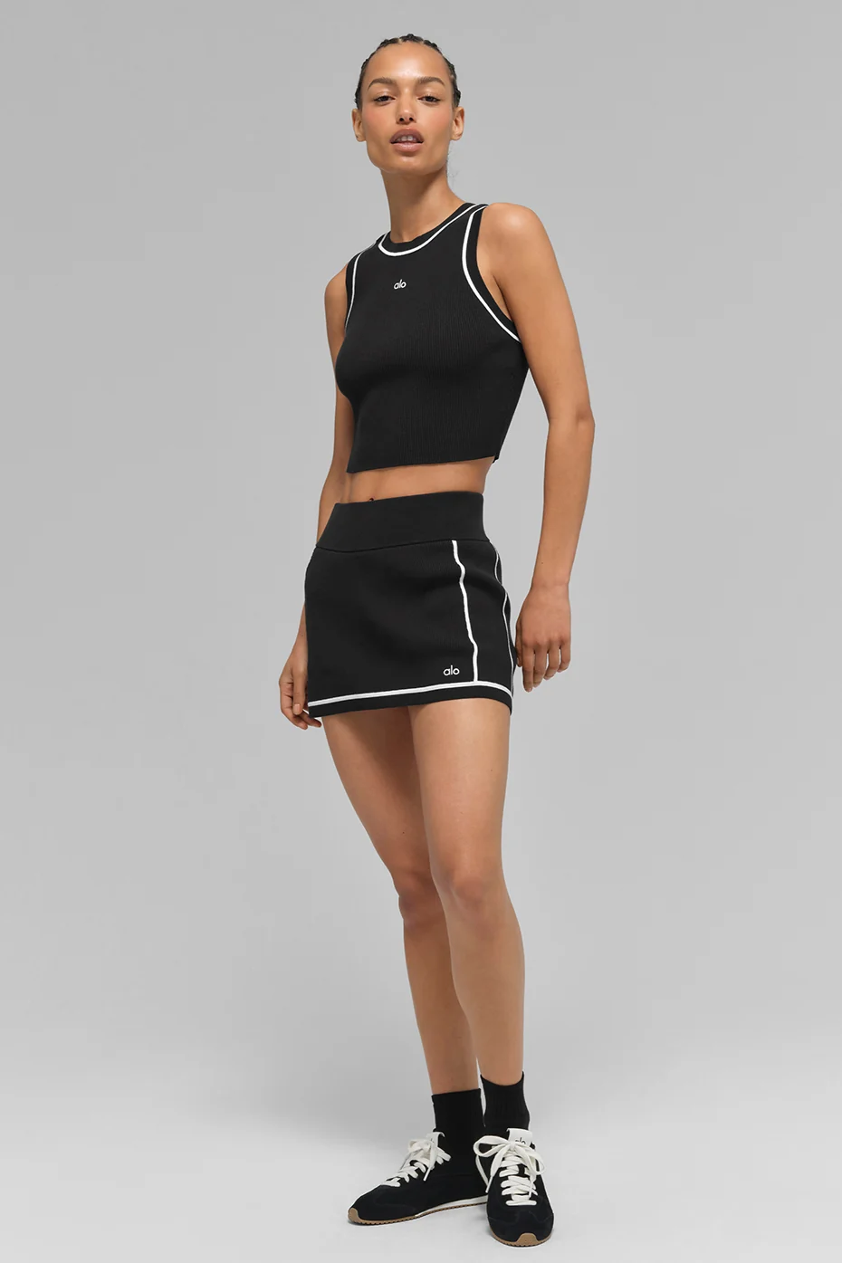 Ribbed Sweater Knit Highline Mini Skirt - Black/White - Image 3