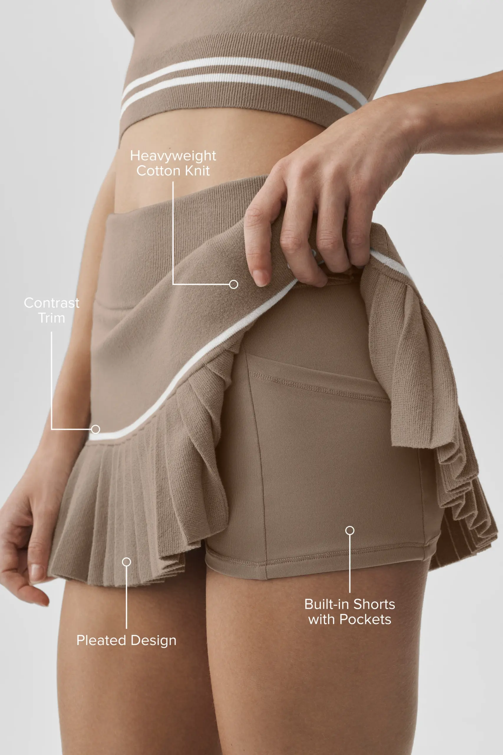 Scholar Knit High-Waist My Serve Tennis Skirt - Gravel/White - Image 2