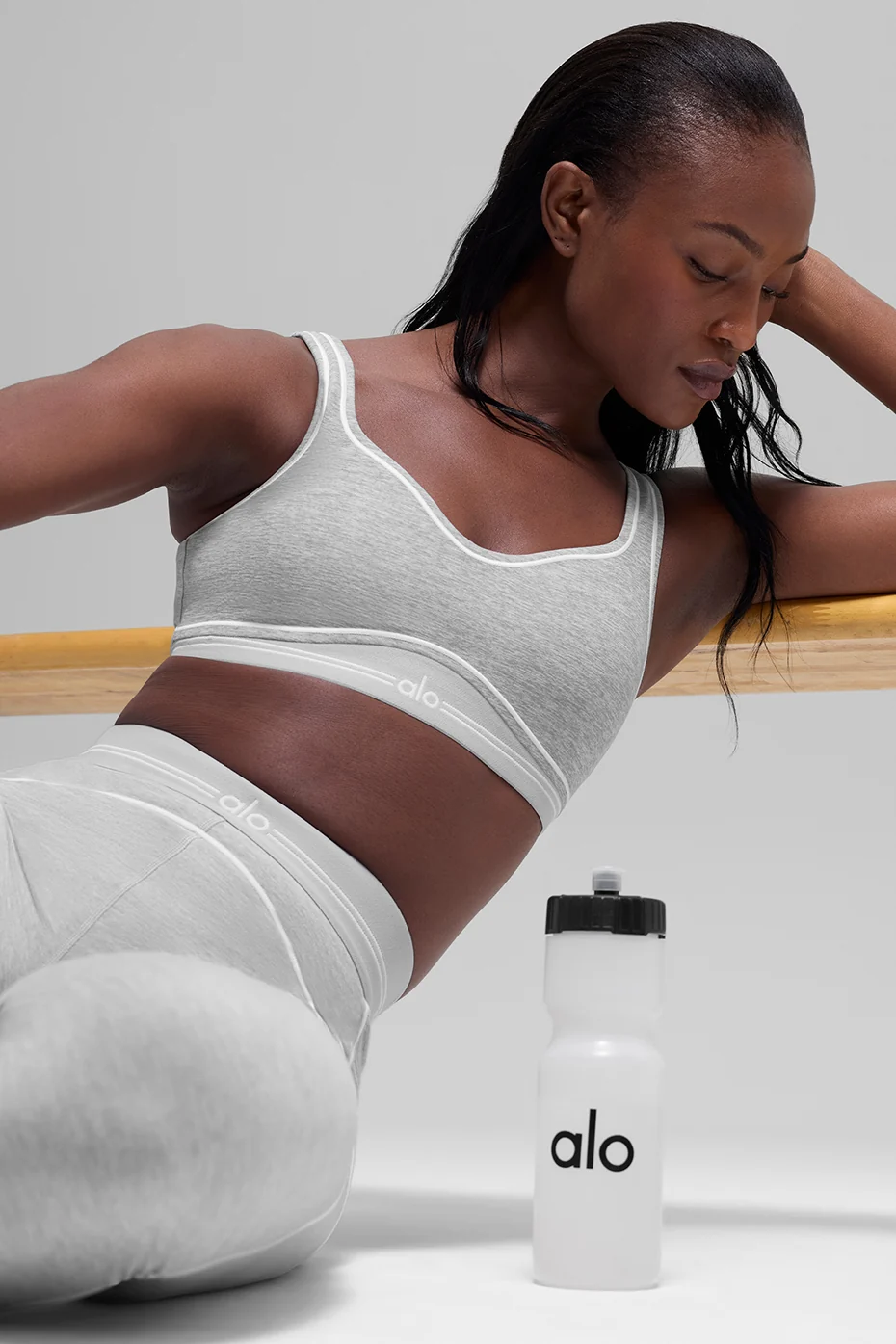 Alosoft Heart Throb Bra - Athletic Heather Grey/White - Image 2